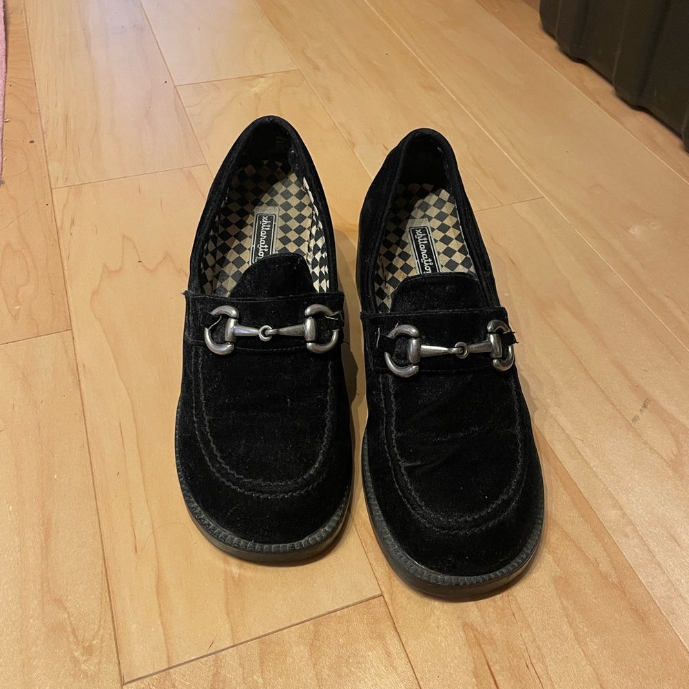 Xhilaration Black Velvet Block Heel Loafers with Silver Horsebit